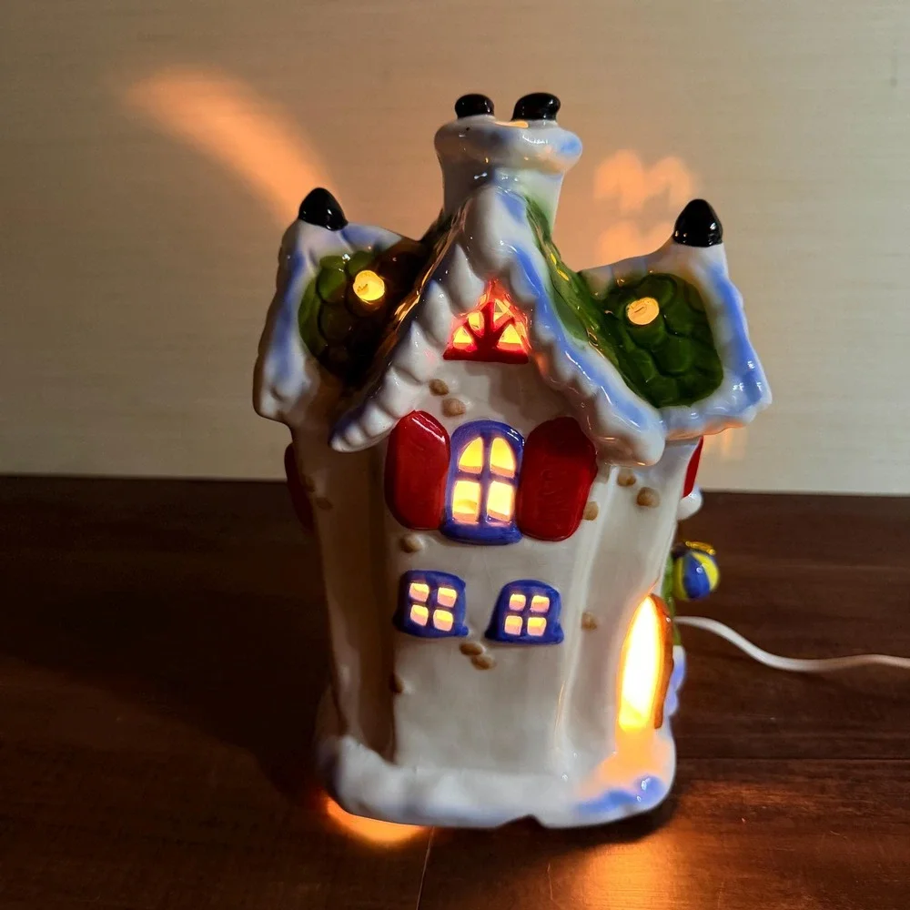 VTG NOS Lighted Christmas House Kozy Corner Santa Village Ceramic 11